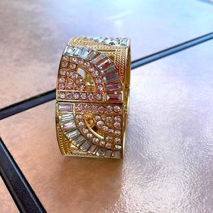 East Indian inspired stretchy bracelet with multiple baguette and round crystals